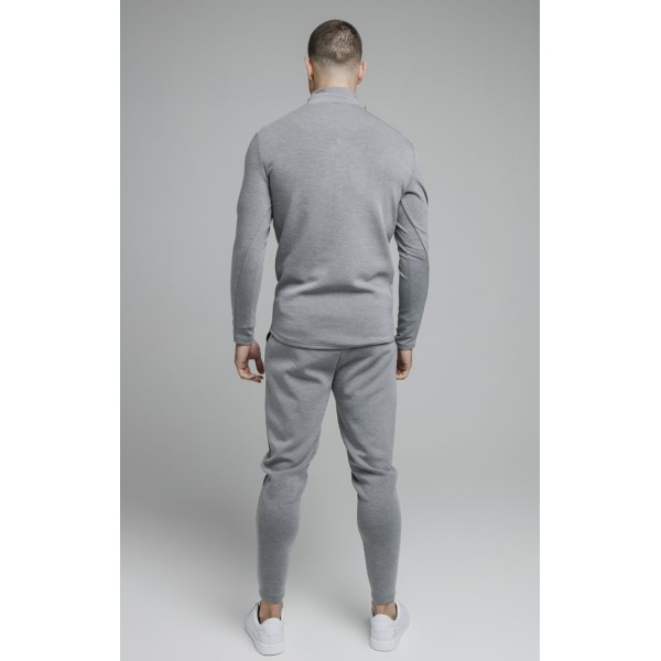 SikSilk L/S Quarter Zip Sport Top - Grey Marl